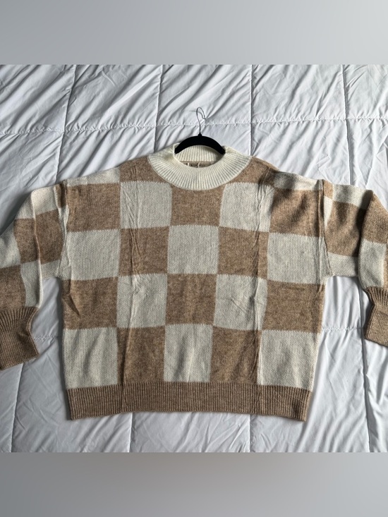 Ibsorge Sweaters - Checkerboard Crewneck Sweater in Cream and Tan NWT